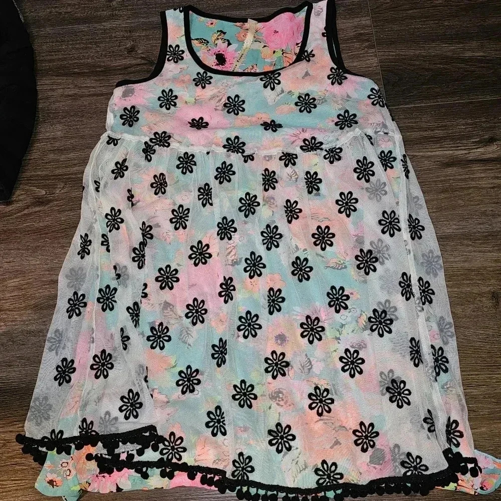 Uncle Frank Neon Floral Whimsygoth Mesh Embroidered Overlay Flirty Mini Dress XS - Picture 10 of 15